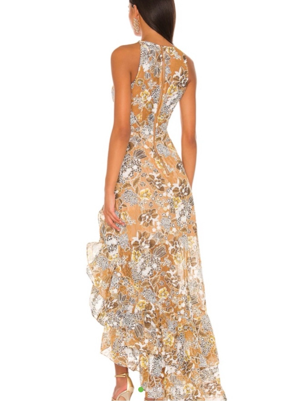 Bronx and Banco Floral Halter High-Low Maxi Dress in Tan and White - Picture 5 of 10